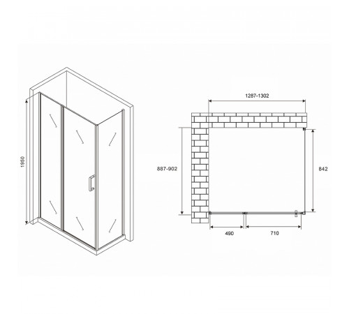 Душевой уголок Abber Sonnenstrand 130х90 AG04130S-S90 профиль Хром стекло прозрачное