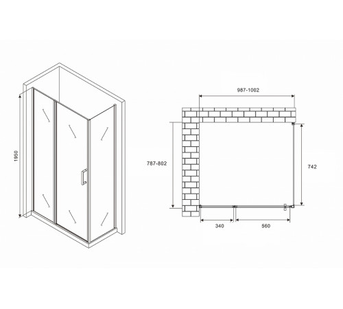 Душевой уголок Abber Sonnenstrand 100x80 AG04100S-S80 профиль Хром стекло прозрачное