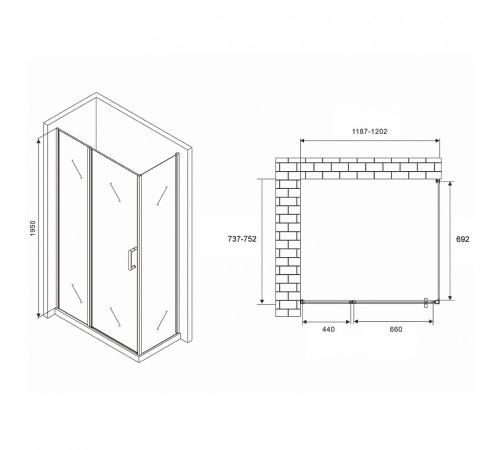 Душевой уголок Abber Sonnenstrand 120x75 AG04120S-S75 профиль Хром стекло прозрачное