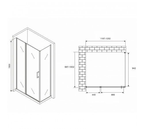 Душевой уголок Abber Sonnenstrand 120x100 AG04120MS-S100M профиль Хром стекло матовое