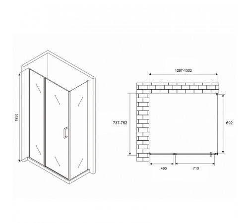 Душевой уголок Abber Sonnenstrand 130х75 AG04130S-S75 профиль Хром стекло прозрачное