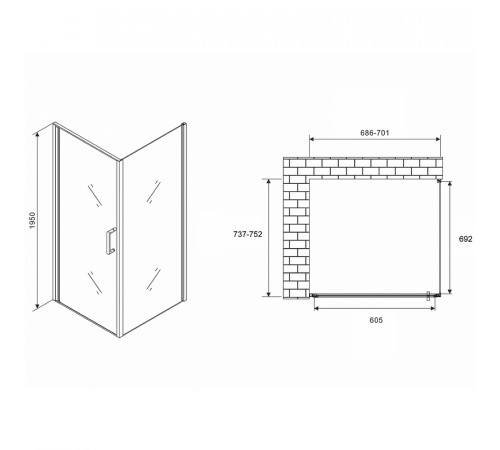 Душевой уголок Abber Sonnenstrand 70x75 AG04070-S75 профиль Хром стекло прозрачное