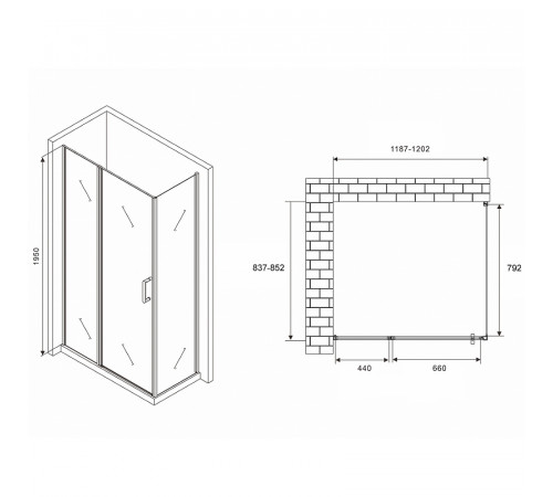 Душевой уголок Abber Sonnenstrand 120x85 AG04120BS-S85B профиль Черный стекло прозрачное