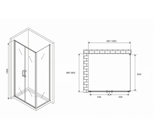 Душевой уголок Abber Sonnenstrand 100x90 AG04100C-S90 профиль Хром стекло прозрачное