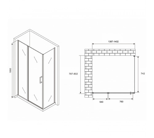 Душевой уголок Abber Sonnenstrand 140х80 AG04140S-S80 профиль Хром стекло прозрачное