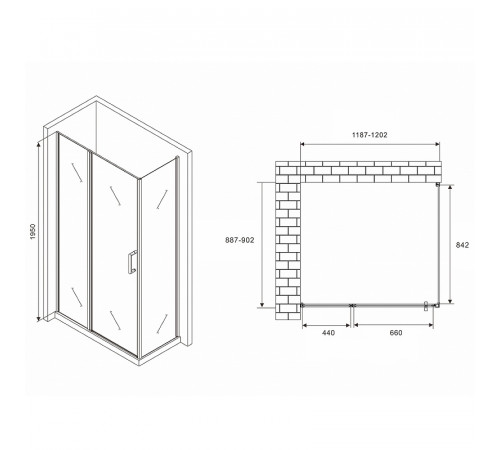 Душевой уголок Abber Sonnenstrand 120x90 AG04120MS-S90M профиль Хром стекло матовое