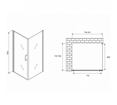 Душевой уголок Abber Sonnenstrand 80x75 AG04080B-S75B профиль Черный стекло прозрачное