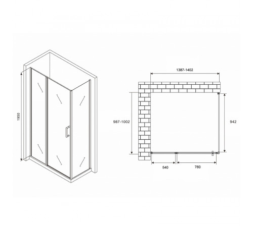 Душевой уголок Abber Sonnenstrand 140х100 AG04140S-S100 профиль Хром стекло прозрачное