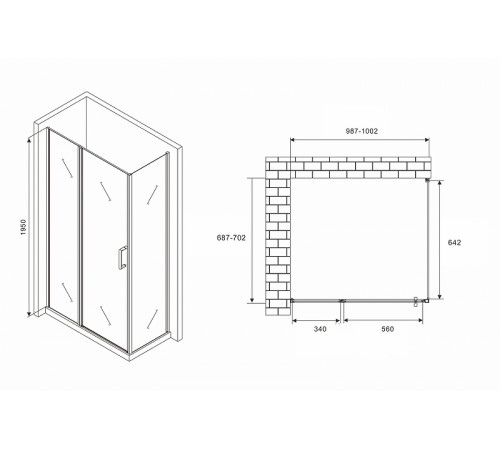 Душевой уголок Abber Sonnenstrand 100x70 AG04100BS-S70B профиль Черный стекло прозрачное