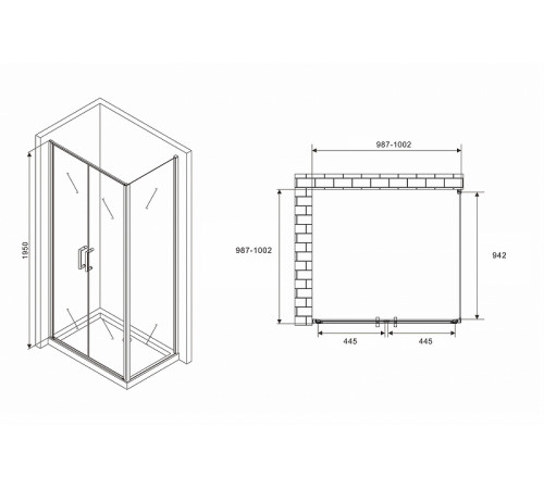 Душевой уголок Abber Sonnenstrand 100x100 AG04100BC-S100B профиль Черный стекло прозрачное