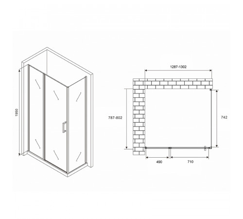 Душевой уголок Abber Sonnenstrand 130х80 AG04130S-S80 профиль Хром стекло прозрачное