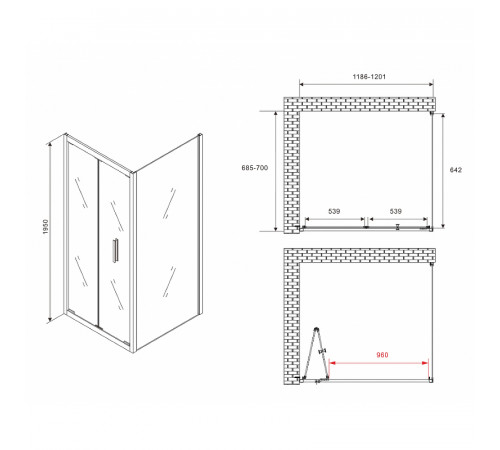 Душевой уголок Abber Sonnenstrand 120x70 AG07120B-S70B профиль Черный стекло прозрачное