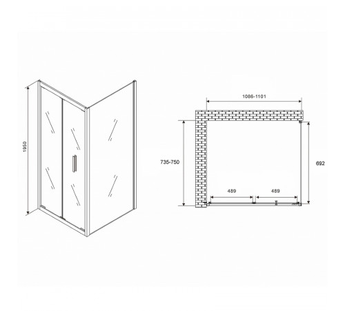 Душевой уголок Abber Sonnenstrand 110х75 AG07110-S75 профиль Хром стекло прозрачное