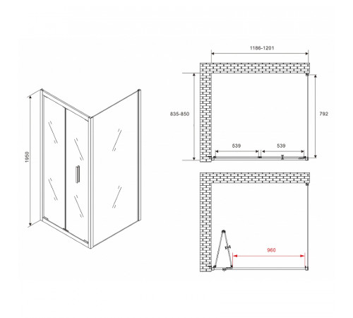 Душевой уголок Abber Sonnenstrand 120x85 AG07120B-S85B профиль Черный стекло прозрачное