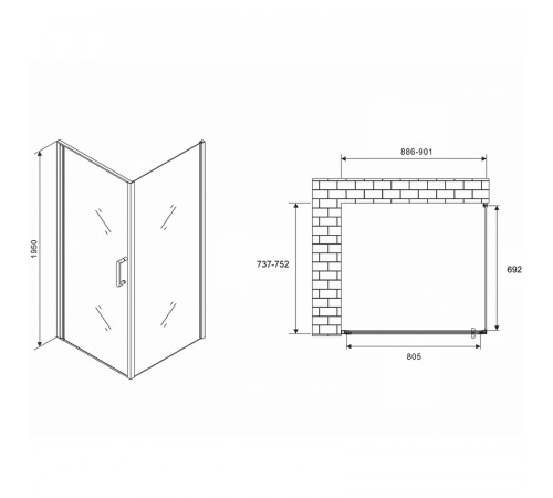 Душевой уголок Abber Sonnenstrand 90x75 AG04090B-S75B профиль Черный стекло прозрачное