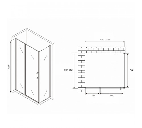 Душевой уголок Abber Sonnenstrand 110х85 AG04110MS-S85M профиль Хром стекло матовое