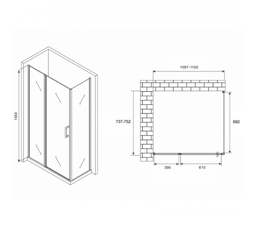 Душевой уголок Abber Sonnenstrand 110x75 AG04110S-S75 профиль Хром стекло прозрачное