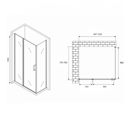 Душевой уголок Abber Sonnenstrand 100x75 AG04100S-S75 профиль Хром стекло прозрачное