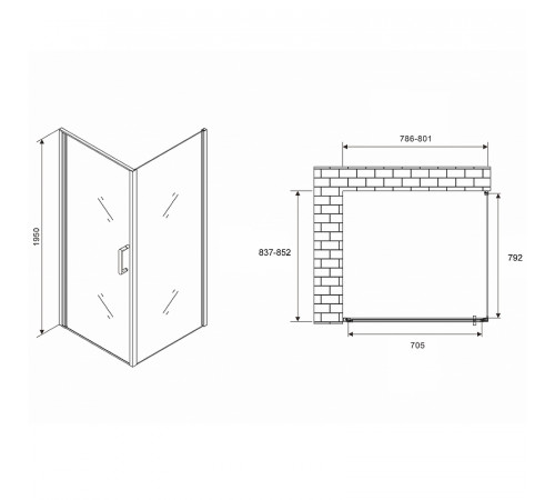 Душевой уголок Abber Sonnenstrand 80x85 AG04080B-S85B профиль Черный стекло прозрачное