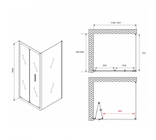 Душевой уголок Abber Sonnenstrand 120x100 AG07120B-S100B профиль Черный стекло прозрачное