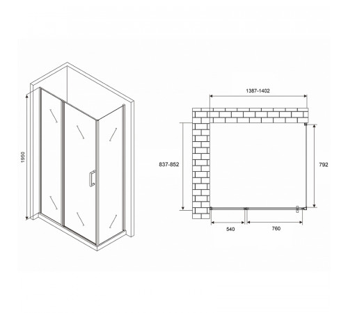 Душевой уголок Abber Sonnenstrand 140х85 AG04140S-S85 профиль Хром стекло прозрачное