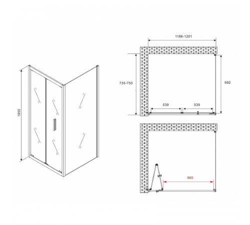 Душевой уголок Abber Sonnenstrand 120x75 AG07120B-S75B профиль Черный стекло прозрачное