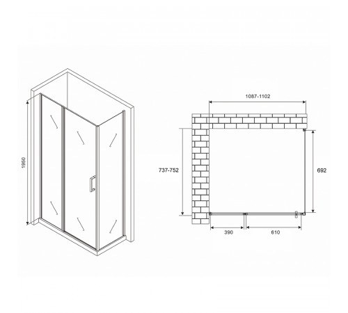 Душевой уголок Abber Sonnenstrand 110х75 AG04110MS-S75M профиль Хром стекло матовое