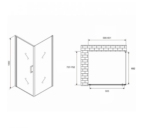 Душевой уголок Abber Sonnenstrand 60x75 AG04060-S75 профиль Хром стекло прозрачное