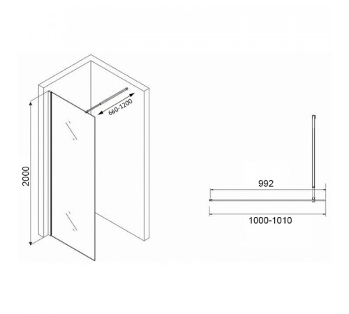 Душевая перегородка Abber Immer Offen 100 AG61101R8 профиль Черный стекло рифленое