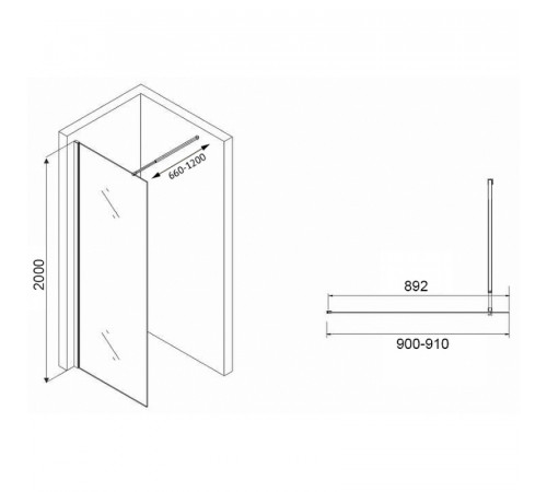 Душевая перегородка Abber Immer Offen 90 AG61091R8 профиль Черный стекло рифленое