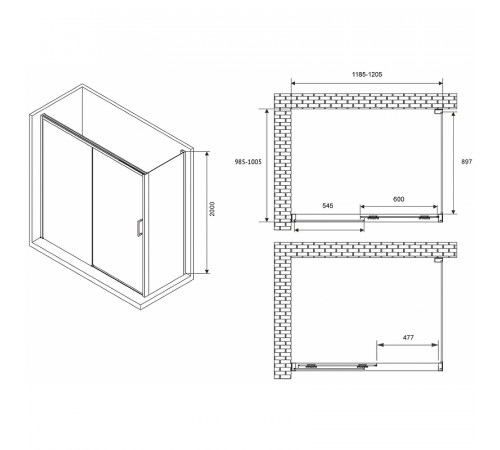 Душевой уголок Abber Komfort 120x100 AG93120-S102 профиль Хром стекло прозрачное