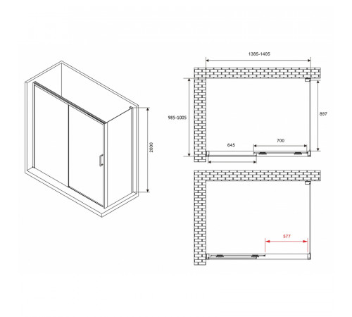 Душевой уголок Abber Komfort 140x100 AG93140-S102 профиль Хром стекло прозрачное