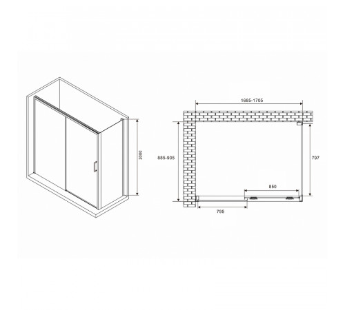 Душевой уголок Abber Komfort 170x90 AG93170-S92 профиль Хром стекло прозрачное