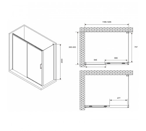 Душевой уголок Abber Komfort 120x90 AG93120B-S92B профиль Черный стекло прозрачное