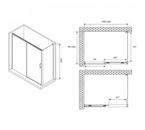 Душевой уголок Abber Komfort 160x100 AG93160-S102 профиль Хром стекло прозрачное