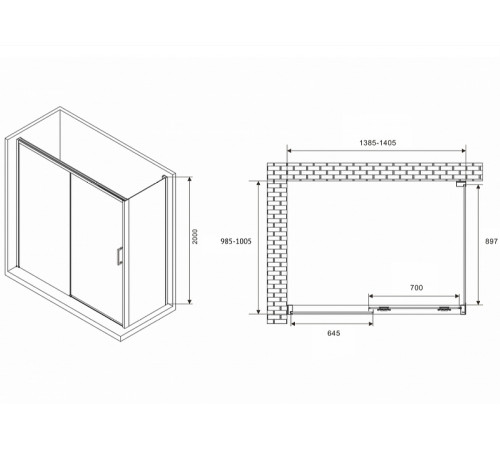 Душевой уголок Abber Komfort 140x100 AG93140B-S102B профиль Черный стекло прозрачное