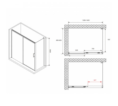 Душевой уголок Abber Komfort 140x90 AG93140B-S92B профиль Черный стекло прозрачное