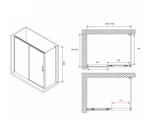 Душевой уголок Abber Komfort 140x90 AG93140-S92 профиль Хром стекло прозрачное