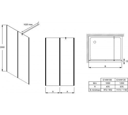 Душевая перегородка Jacob Delafon Serenity 100х200 E14W100-BLV профиль Черный стекло прозрачное