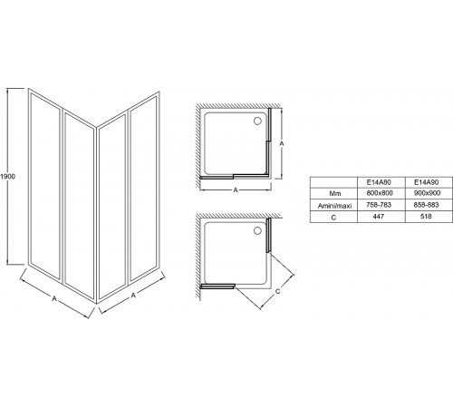 Душевой уголок Jacob Delafon Serenity 90x90 E14A90-GA профиль Хром стекло прозрачное