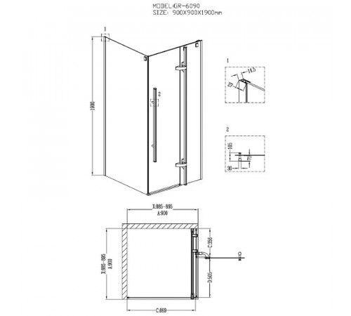 Душевой уголок Grossman GR-6090 190х90 профиль Хром стекло прозрачное