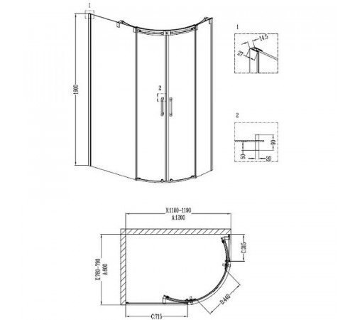 Душевой уголок Grossman Galaxy 120x80 R GR-4120R профиль Хром стекло прозрачное