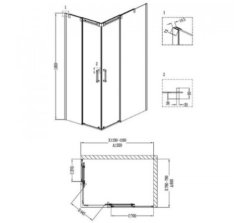 Душевой уголок Grossman Galaxy 120x80 R GR-3120R профиль Хром стекло прозрачное