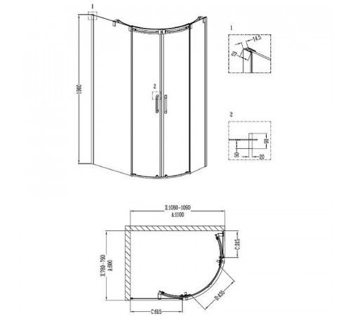 Душевой уголок Grossman Galaxy 110x80 L GR-4110L профиль Хром стекло прозрачное