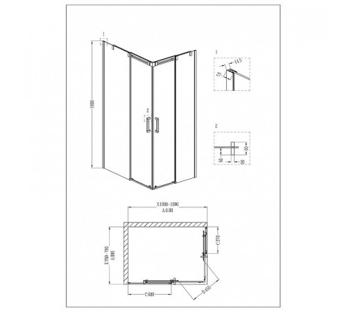 Душевой уголок Grossman Galaxy 110х80 L GR-3110L профиль Хром стекло прозрачное