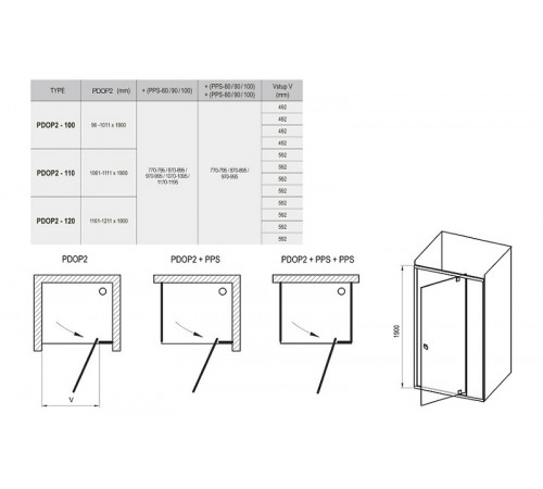 Душевой уголок Ravak Pivot PDOP2+PPS 120х80 03GG0C00Z1+90G40C00Z1 профиль Хром стекло Transparent