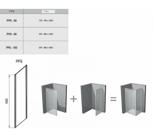 Душевая стенка Ravak Pivot PPS-100 90GA0300Z1 профиль Черный стекло Transparent