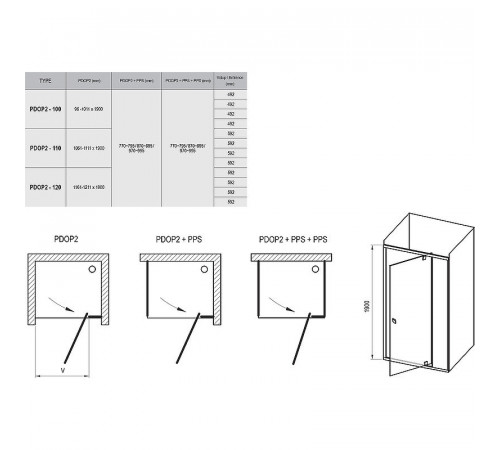 Душевая дверь Ravak Pivot PDOP2-110 03GD0300Z1 профиль Черный стекло Transparent