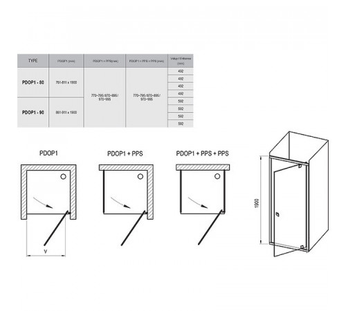 Душевая дверь Ravak Pivot PDOP1-80 03G40C00Z1 профиль Хром стекло Transparent