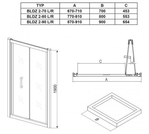 Душевая дверь Ravak Blix BLDZ2-80 X01H40C00Z1 профиль Хром стекло Transparent